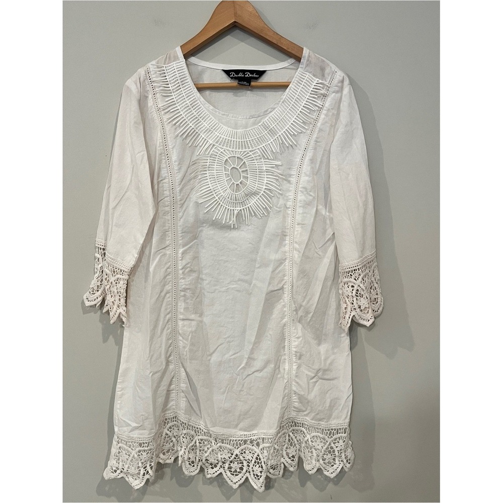 Double Decker Boho Crochet Lace Coastal Beach Cover UpTop White S/M